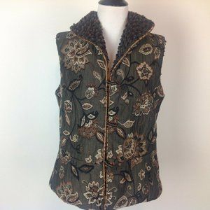 Vintage Treadle Design Room Vest Embroidered Reversible Womens Small